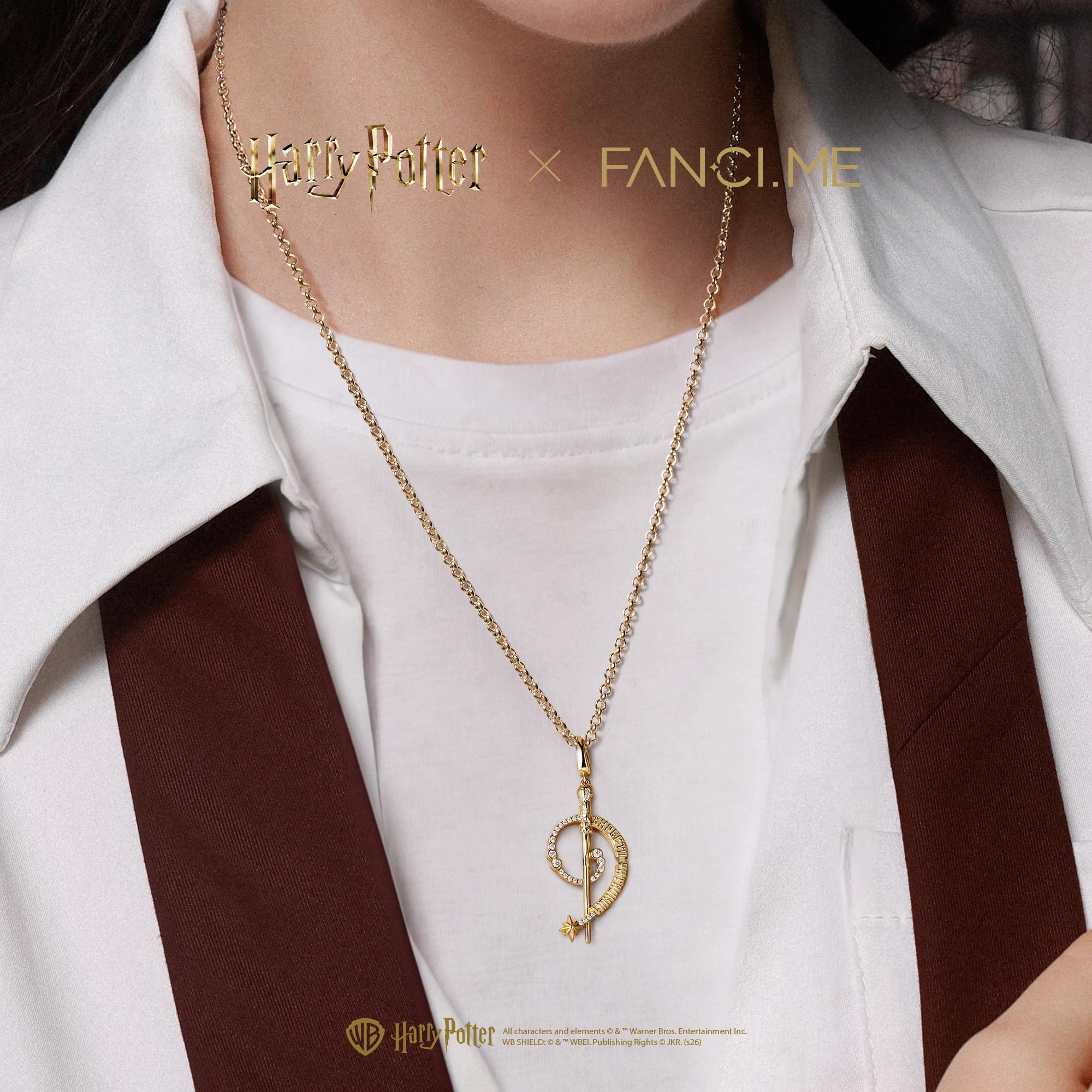 FANCIME Harry Potter x Kollaboration - Harry Potter/Hermione/Ron/Malfoy/Dumbledore Wand Halskette, Gelb Plated Copper Pendant Halskette Schmuckgeschenke für Damen Mädchen