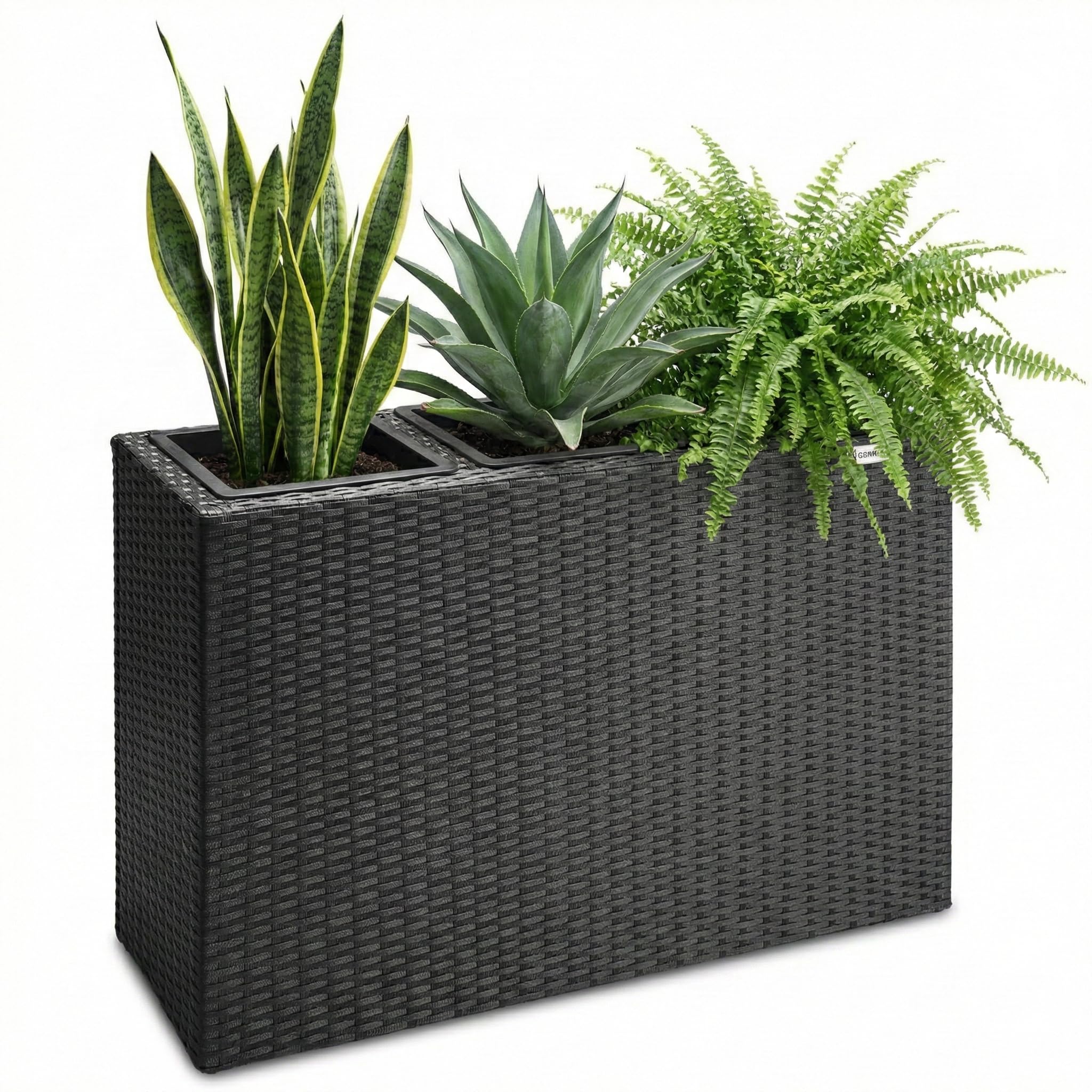 CASARIA® Large Tall Rattan Flower Pot Planter | 3 Removable Inner Plant Pots With Water Drain | Poly Rattan Trough Flower Box Planters Outdoor Garden | 83x30.5x60 cm | Black