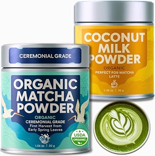 Organic Matcha Latte Powder with Coconut Milk – Ceremonial Grade Japanese Matcha Green Tea First Harvest – Unsweetened Vegan Latte Mix for Energy, Focus & Calm – USDA Organic, Dairy-Free, Sugar-Free – 1.06 oz