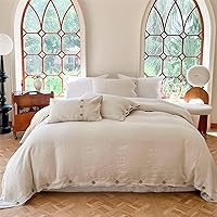 Vista 37 de Simple&Opulence - Juego de funda de edredón 100 % lino, 2 piezas con cierre de botón de coco, de lino francés lavado, color liso, suave