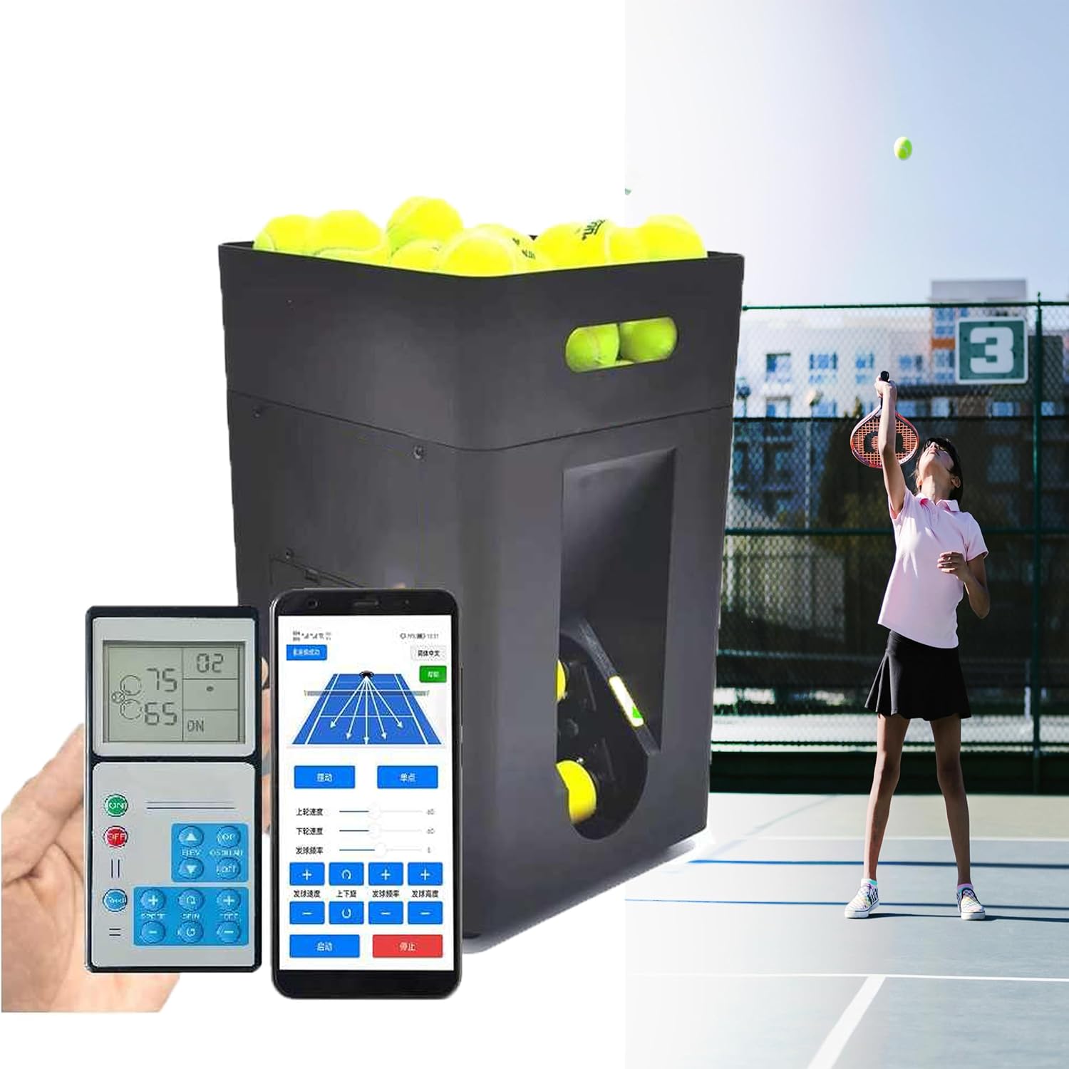 Portable Tennis Ball Machine, Automatic Tennis Ball Launcher, 50-Ball Automatic Practice Equipment Ball, Tennis Ball Cannon, for Beginners Solo Training Sports