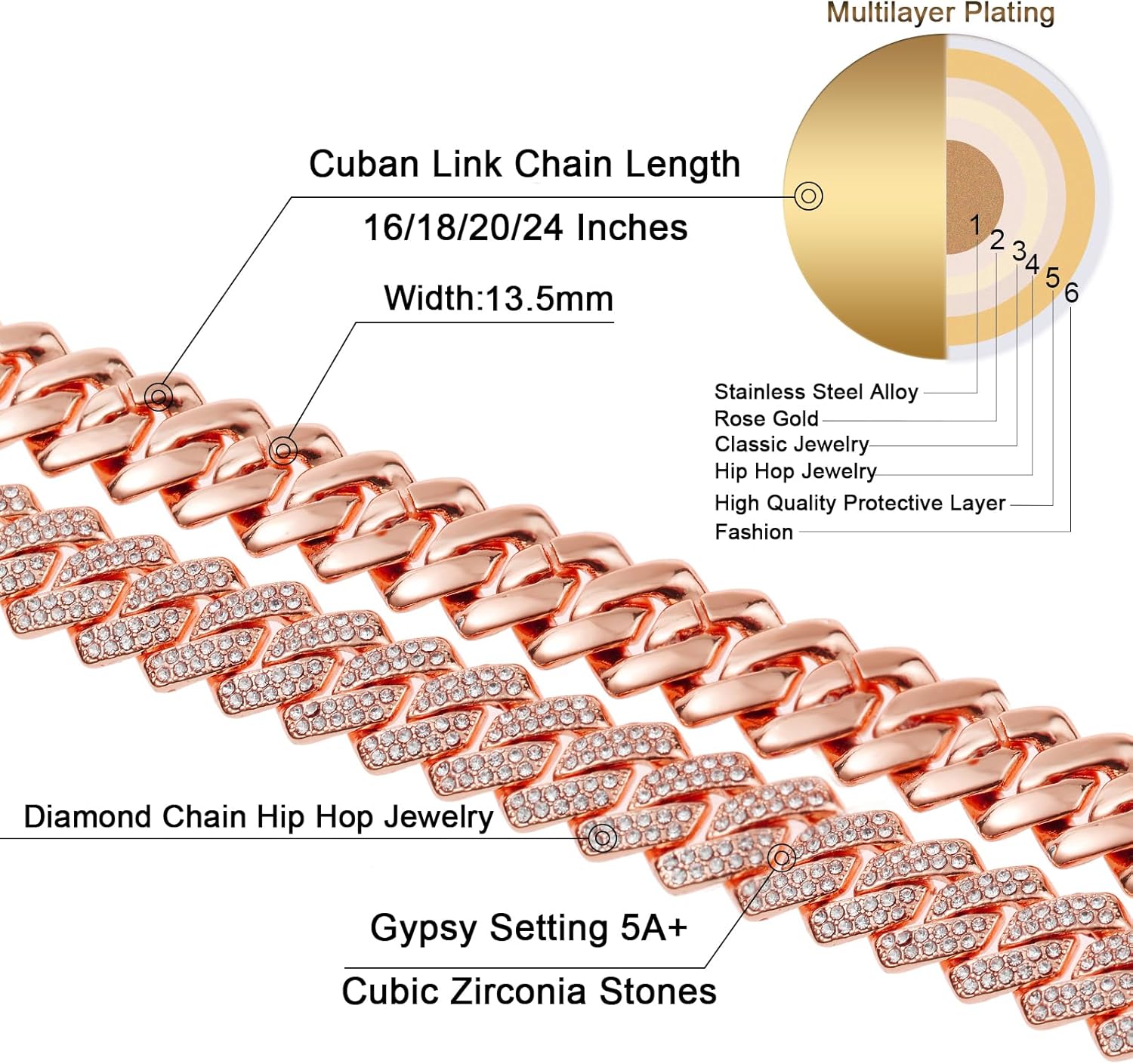 Saintda Mens Cuban Link Chain Iced Out Silver Miami Cuban Necklace Bling Diamond Chain Hip Hop Jewelry with Gift Box for Women - Image 3