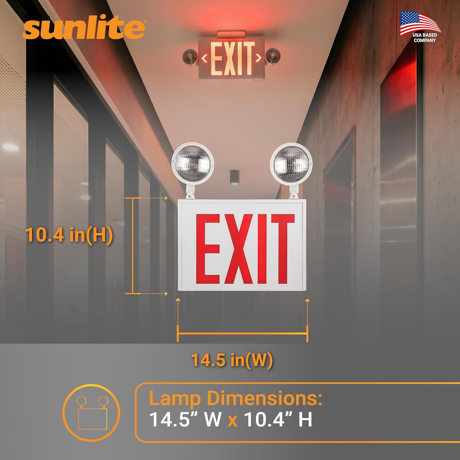 Sunlite 05275 LED Steel Exit Sign Combo, White Housing with Red Lettering, 90-Minute Battery Power Back-Up, Dual-360 Degree Adjustable Head Lamps, 200 Lumens, 120-277V, Fire Safety, NYC Compliant