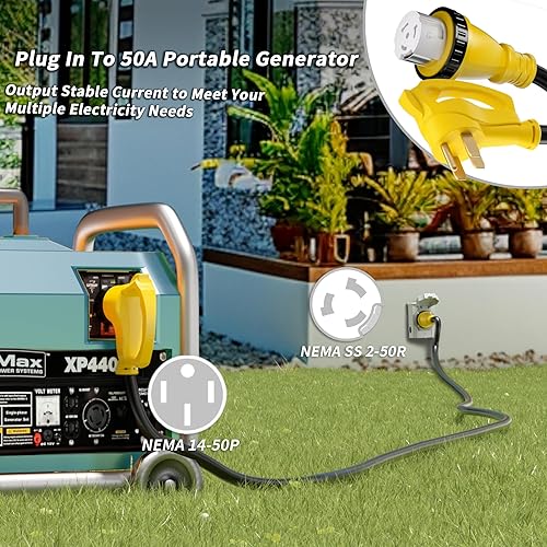 Miniatura 2 de Cable generador de 50 amperios, cable de extensión RV de 25 pies y 50 amperios con bloqueo giratorio, cable generador 50A de 4 clavijas amarillo,