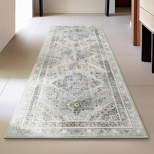 Phantoscope Alfombra de pasillo de 2 x 6 pies – Alfombra bohemia lavable antideslizante para cocina, ultrafina, vintage, envejecida, para entrada,