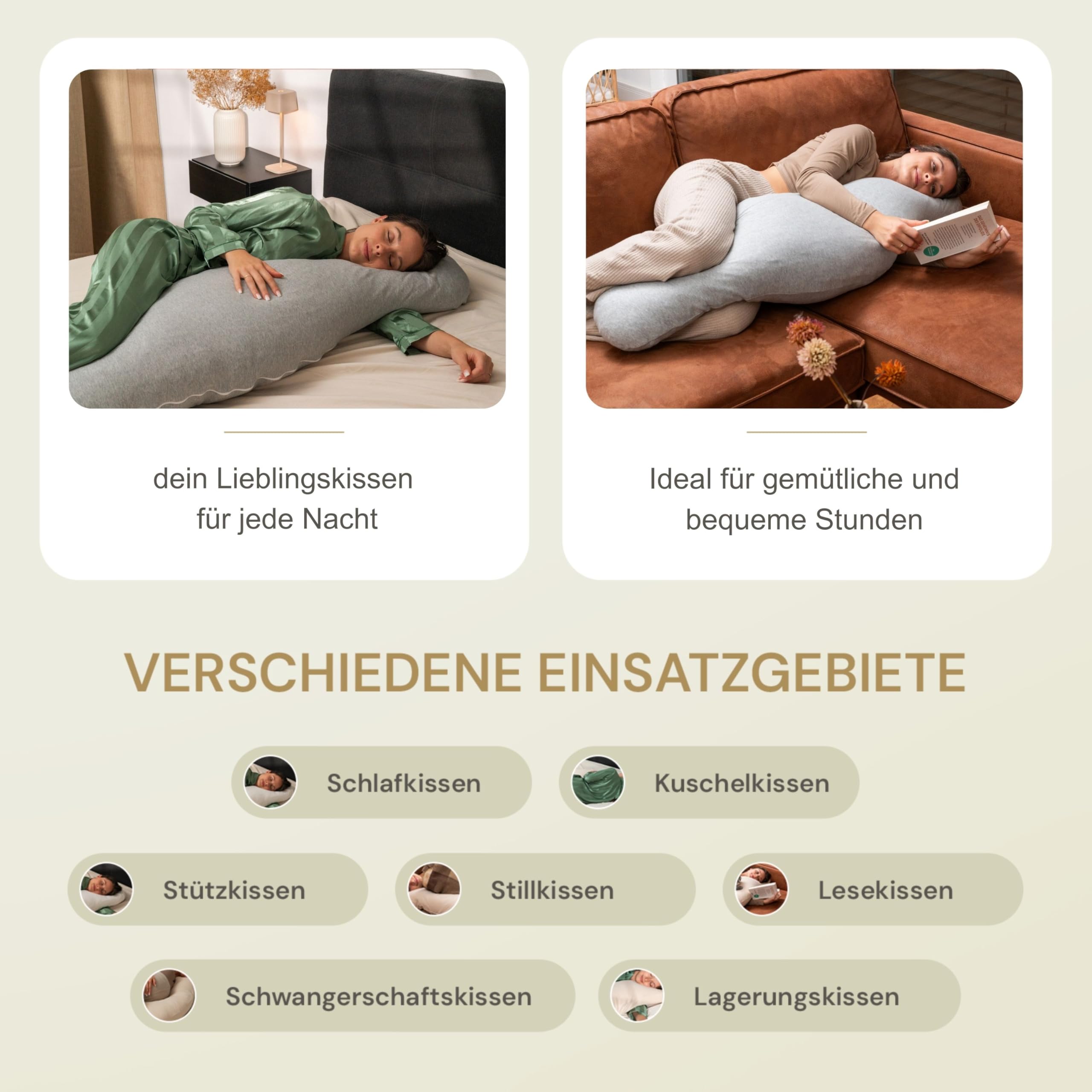 ergonomisches Seitenschläferkissen - entlastet Schulter, Rücken & Hüfte - individuell befüllbar - für alle Seitenschläfer & Schwangere - 100% Baumwolle, waschbar & Oeko-TEX (Grau)