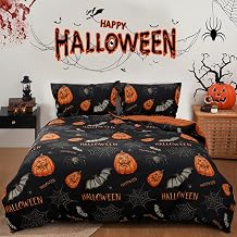 DJY Halloween Duvet Cover Set Queen Size, 3 Pieces Black Spider Bat Pumpkin Bedding Set, Reversible Fall Halloween Festival Theme Duvet Cover with 2 Pillowcase for Kids Teens