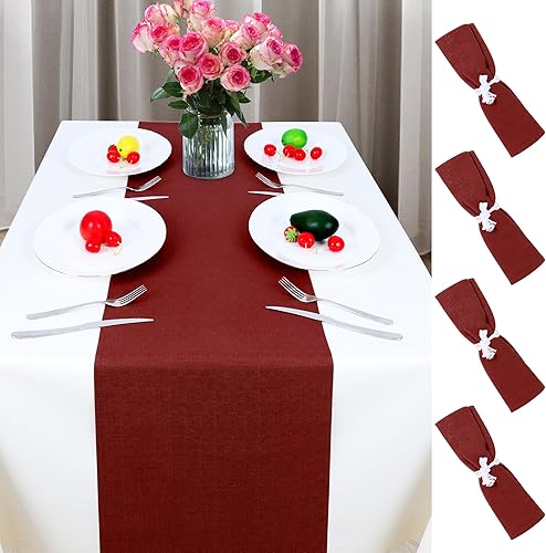 Paquete de 4 caminos de mesa estilo lino, camino de mesa de 14 x 108 pulgadas de largo, camino de mesa bohemio lavable de granja, camino de mesa de