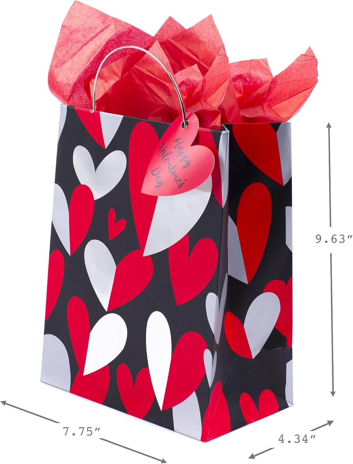 Hallmark 9" Medium Valentine's Day Gift Bag with Tissue Paper (Red & Silver Heart)