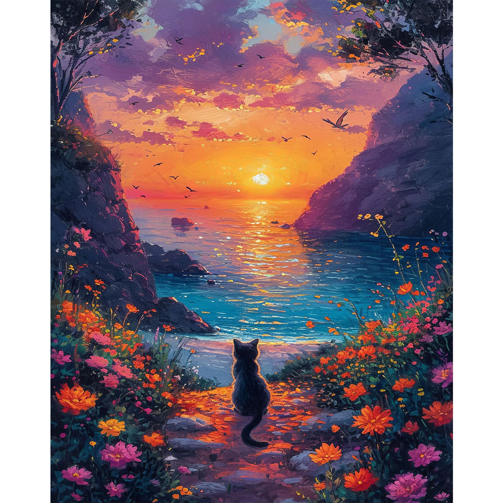 Sunset Landscape Paint by Numbers for Adults, Mountain Lake Scenery Adult Paint by Numbers Canvas Kits Without Frame - 40x50 cm, Cat DIY Acrylic Painting Kit for Gifts Home Wall Decor — image 1
