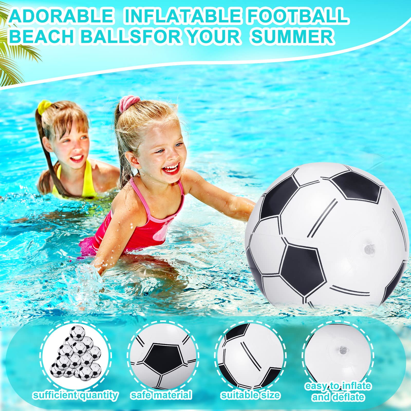 24 pelotas de playa inflables de fútbol de 16 pulgadas, bolas de playa inflables a granel, regalos de fiesta temática de piscina, juguete flotante para fiesta de cumpleaños, suministros de 3
