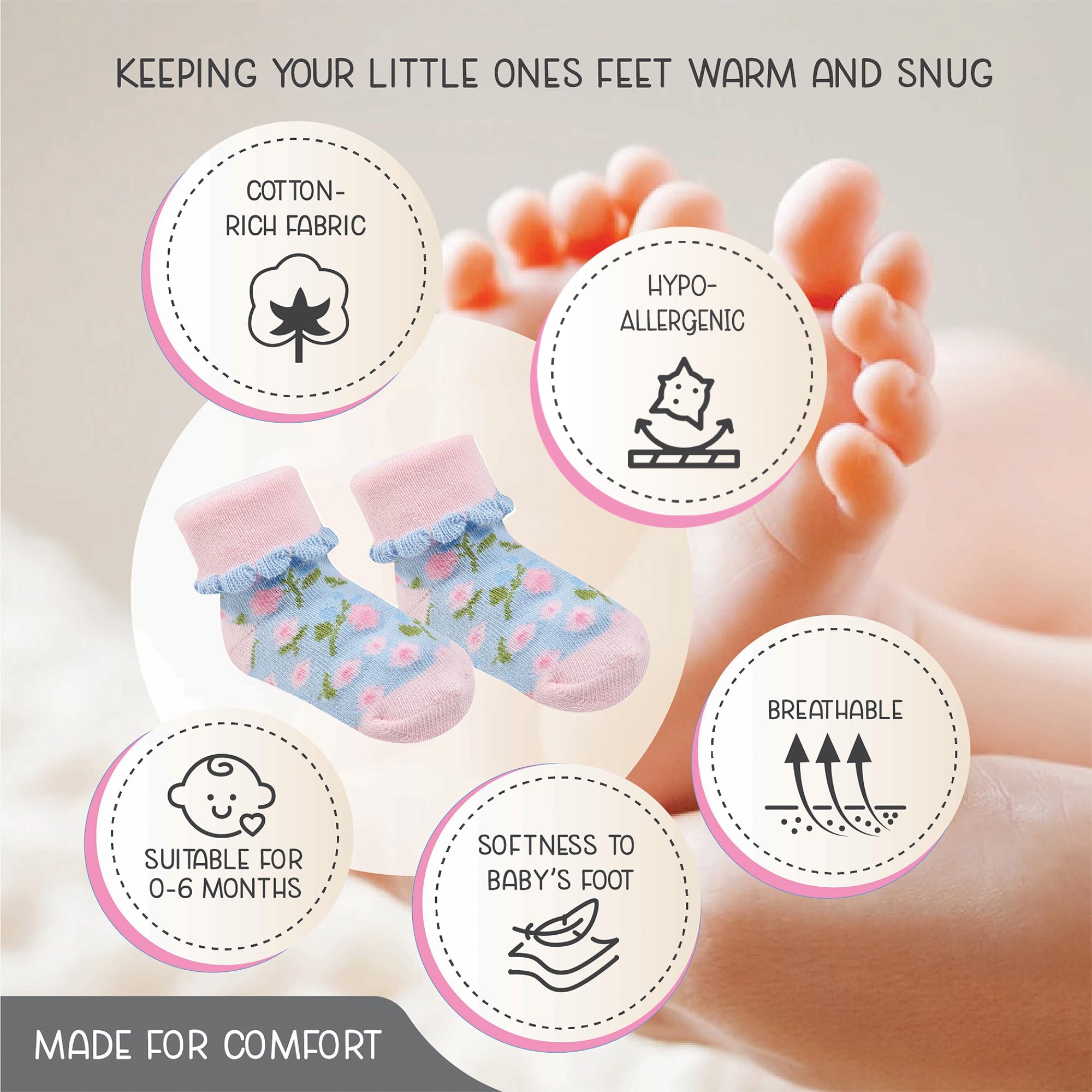 Baby Socks 12 Pairs - Non-Slip Infant Grip for Newborns & Toddlers 0-6 Months, Boys & Girls, Safe for Walking