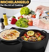 Vista 7 de MICHELANGELO Olla de horno holandés de 5 cuartos con tapa, olla de hierro fundido 2 en 1 presazonada, horno holandés de hierro fundido para hornear