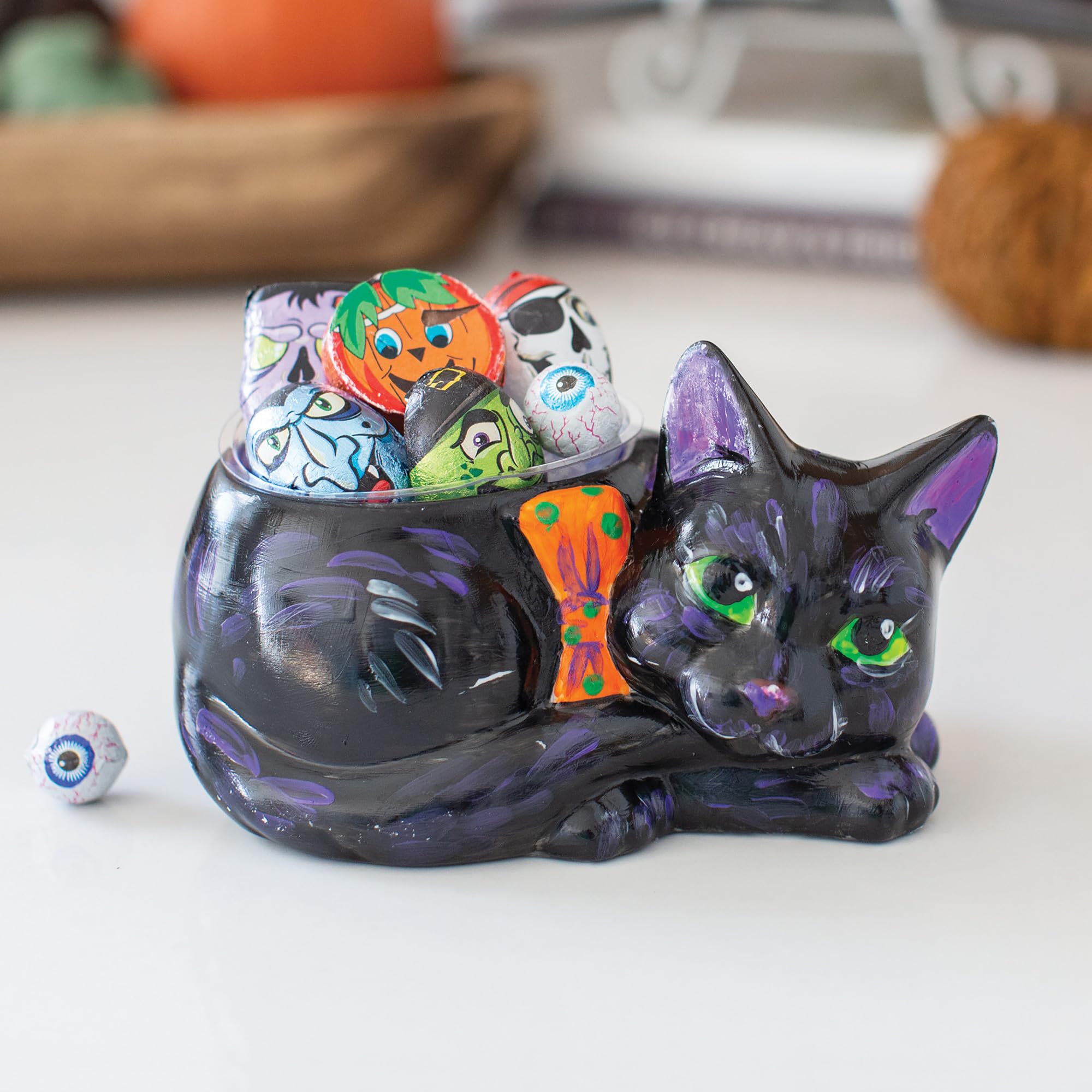 MindWare Paint Your Own Cat Dish – Figurines de peinture en porcelaine pour enfants, adolescents et adultes à partir de 8 ans – Comprend 12 peintures et 2 pinceaux