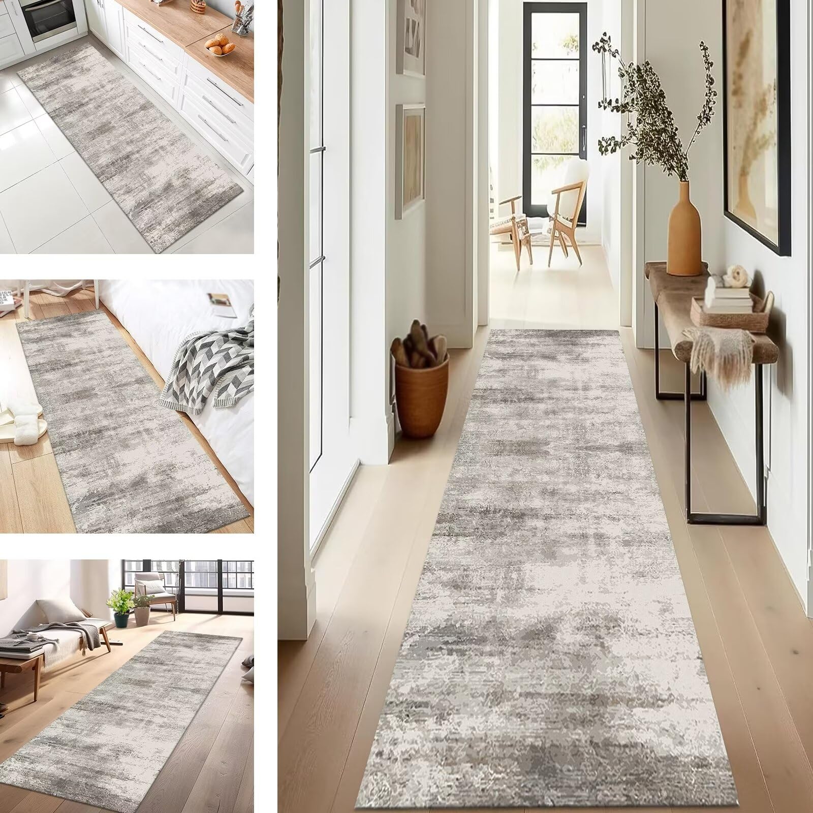 SUCERU Teppich Läufer Flur Diele Küche Rutschfest Waschbar Blau Dauerhaft 50X180CM Abstrakt Teppichläufer Für Wohnzimmer Korridor