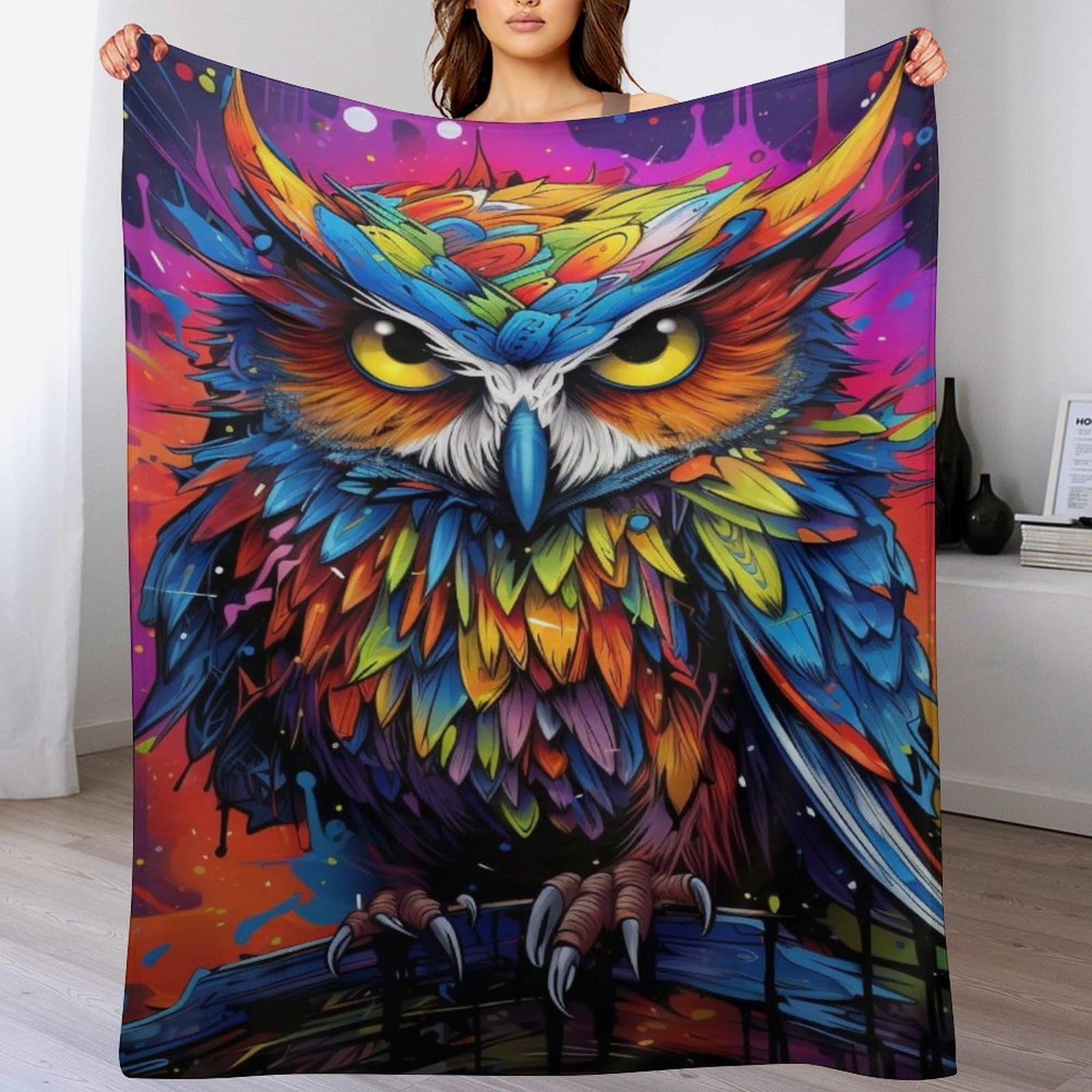 Couverture canapé hibou en flannel 100x130cm plaid doux pour salon