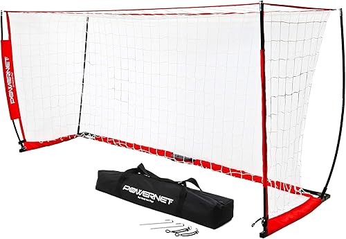 PowerNet Soccer Goal  Portable Net Collapsible Metal Base  Quick Setup Ultra Portable  Full Size Framed Soccer Goal  1 Goal + 1 Carry Bag