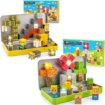 Aywewii Travel Magnetic Blocks 45 PCS Travel Games for Kids Ages 3-5, Magnet Building Cubes STEM Learning Set with Iron Case - Portable Building Toys for Boys and Girls