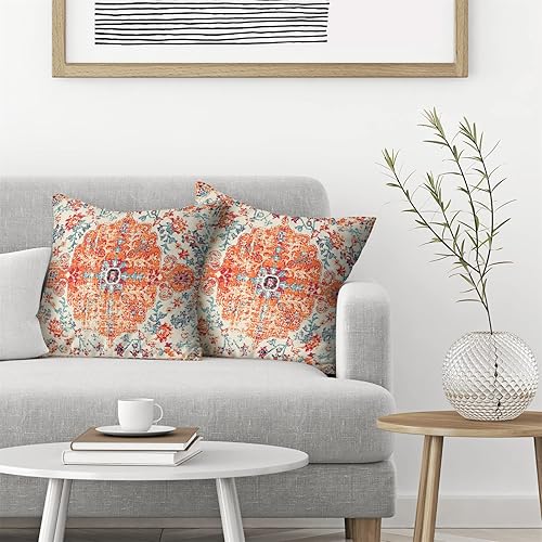 Miniatura 3 de AEIOAE Juego de 2 fundas de almohada bohemias de 20 x 20 pulgadas, fundas de almohada con patrón de alfombra, diseño étnico naranja azul para