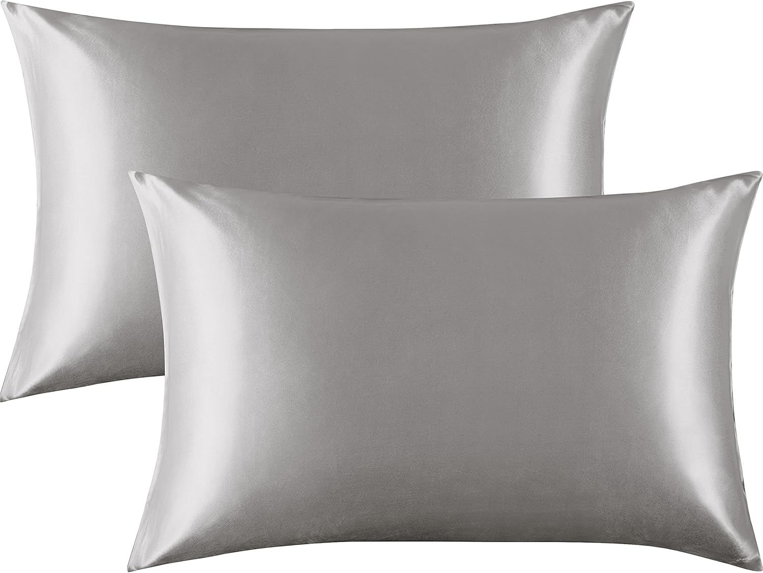 FLXXIE 2 Pack Satin Pillowcases for Skin and Hair Luxurious and Silky Queen Pillow Cases with Envelope Closure, Grey, 50x75 cm