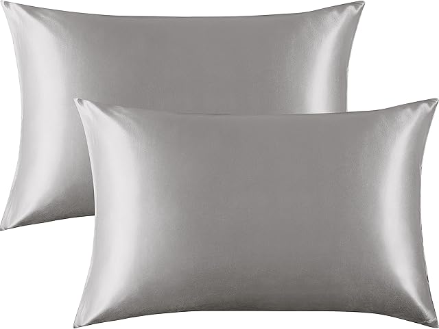FLXXIE 2 Pack Satin Pillowcases for Skin and Hair, Luxurious and Silky Queen Pillow Cases with Envelope Closure, Grey, 50x75 cm