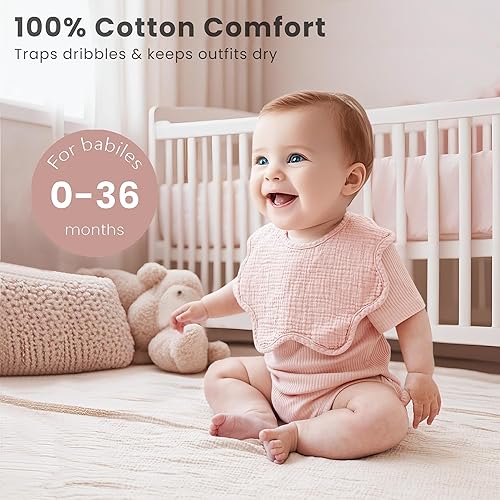 Miniatura 2 de Konssy Baberos de muselina para bebé, paquete de 8 unidades, 100% algodón absorbente, bandana baberos para dentición y babeo, unisex para niños y