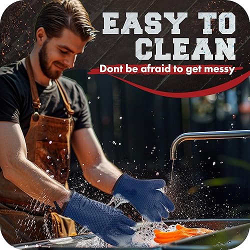 Miniatura 54 de KITCHEN PERFECTION Guantes de silicona XL para horno ahumador - Guantes de barbacoa extremadamente resistentes al calor - Maneja comida caliente