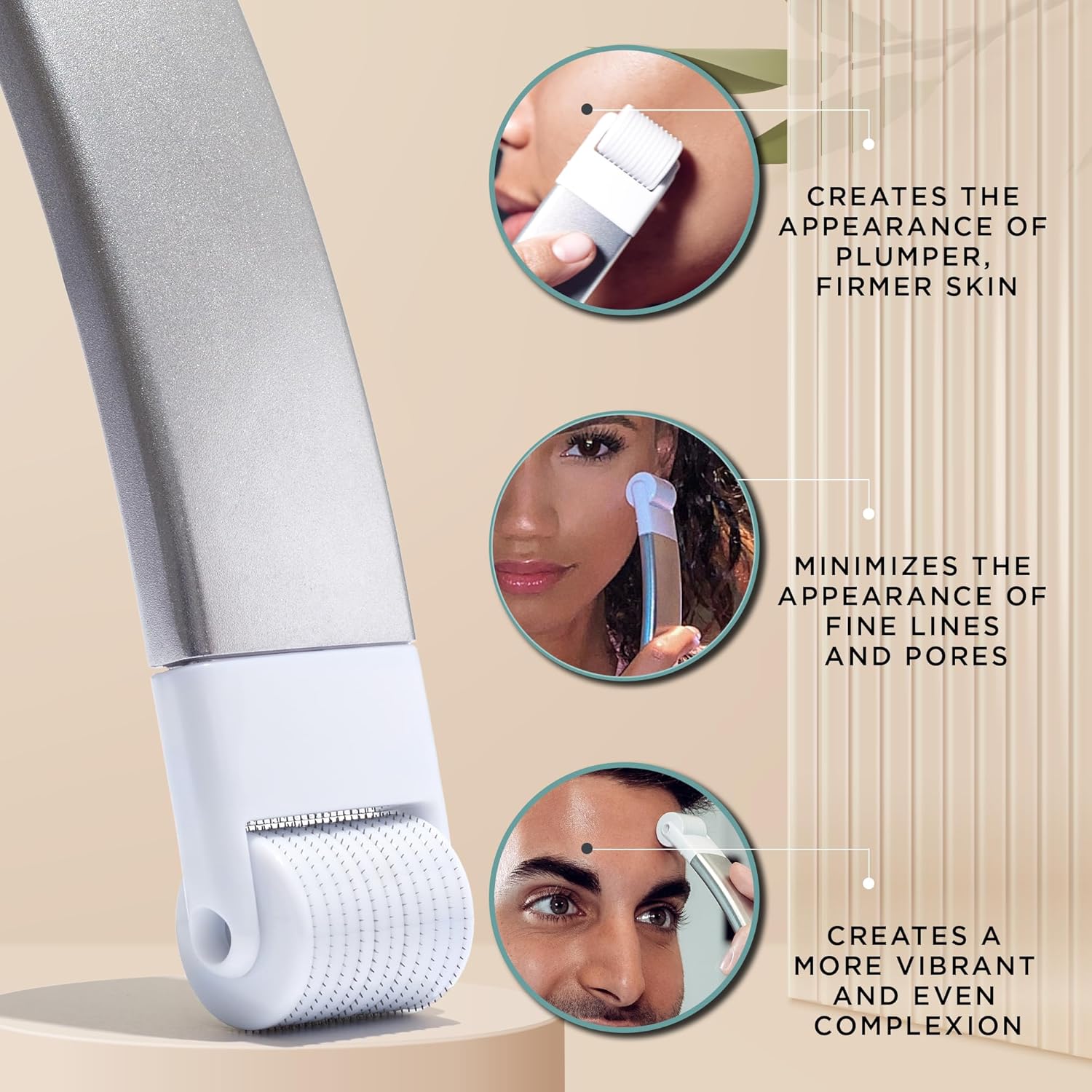 StackedSkincare Microneedling Skin Refining Tool with Replaceable 0.2mm Roller Head – Cosmetic Microneedling for Daily Use – Aluminum Handle for Smoother-Looking, Even Skin