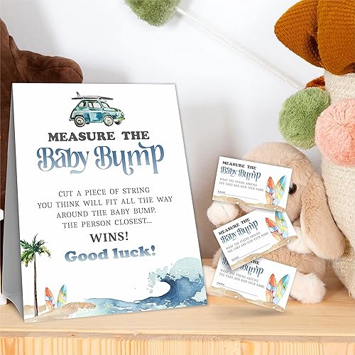 Miniatura 3 de Measure The Baby Bumb Babyshower, Baby On Board How Big is Mommy's Belly Babyshower, juegos de fiesta (1 letrero y 50 tarjetas)-DWLK-A08