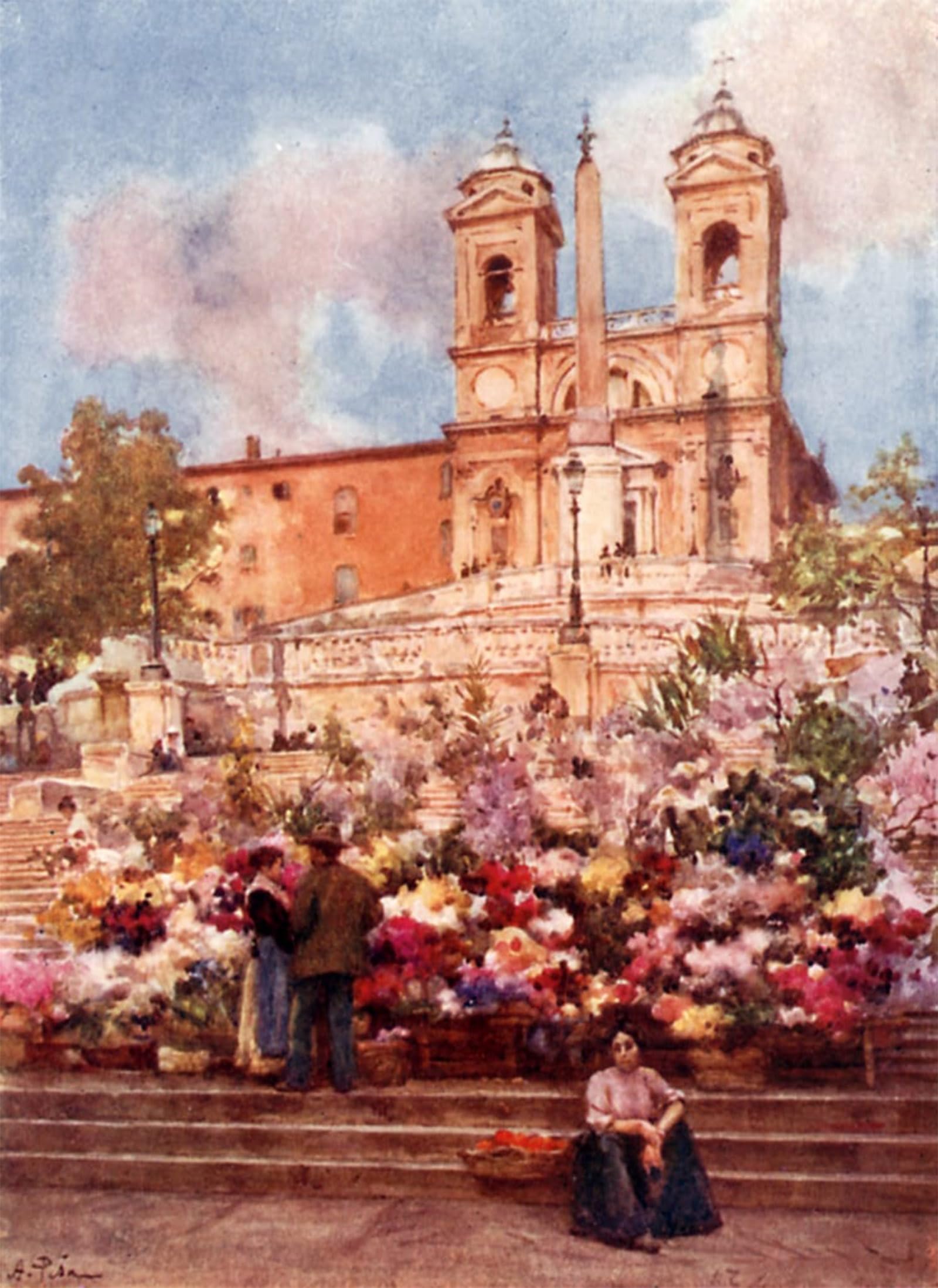 POSTERIIk Vintage Classic Picture Landscape Artwork the Spanish Steps Piazza Di Spagna by Alberto Pisa Portrait Canvas Painting for Office Home Decor 60x90cm