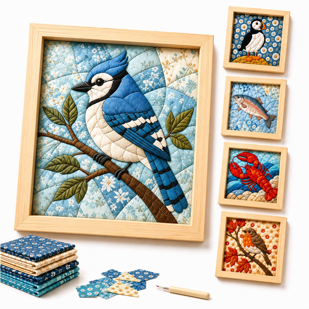 Kinusaiga Japanese Fabric Art Kit | 3D Fabric Poke Art Kit for Adults Premium No-sew Mosaic Wall Art & Craft Kits | Relaxing Handmade Art Project with Frame & Tools | DIY Gifts for Beginner