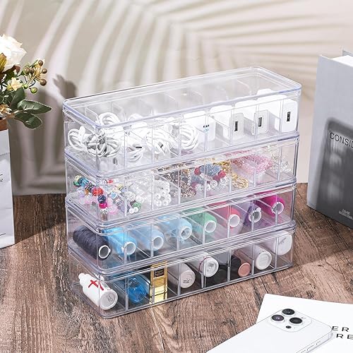 Miniatura 6 de Paquete de 4 organizadores de almacenamiento de cables con 40 lazos de silicona y 40 calcomanías, cajas transparentes para organizar cables,