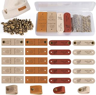 Pack of 20 Handmade Labels, PU Handmade Leather Labels for Sewing, Personalised Label Sewing for Clothes, Jeans, Bags, Handmade with Love
