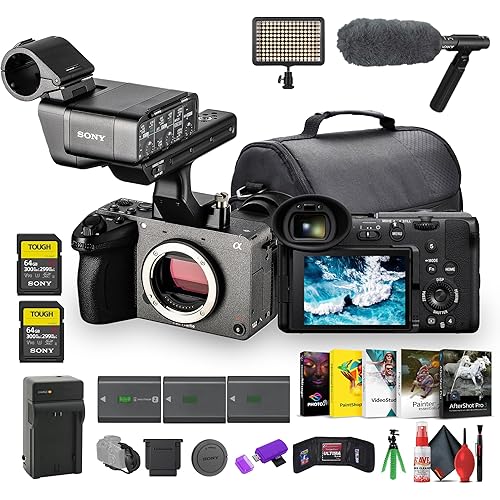 Sony FX2 Full-Frame Digital Cinema Camera w/XLR Handle | 33MP Sensor and AI Autofocus (ILME-FX2) + Pro Mic + Monitor + 2 x 64GB Card + LED Light + 2 x NP-FZ100 Battery + More (Renewed)
