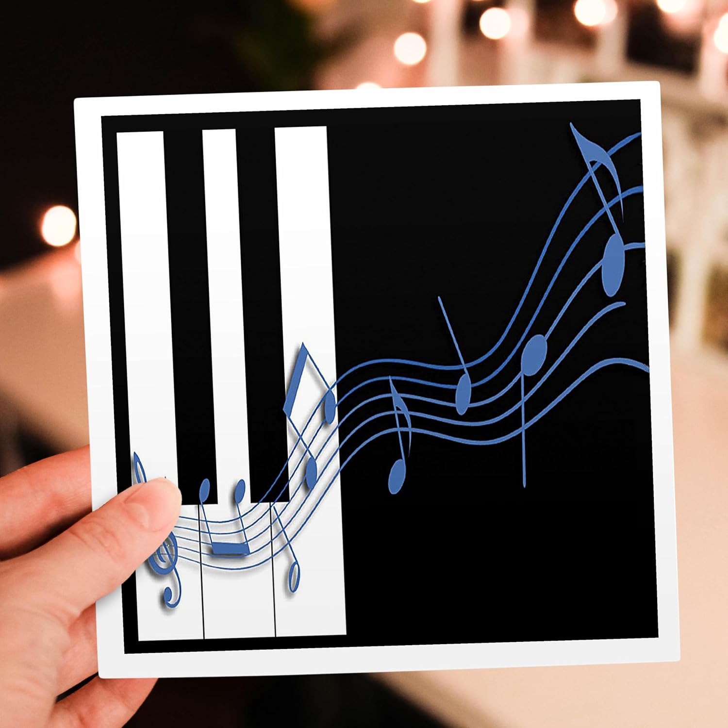 3dRose Blue Music Notes on Piano Keys - Greeting Cards, 6 x 6 inches, set of 12 (gc_12997_2)