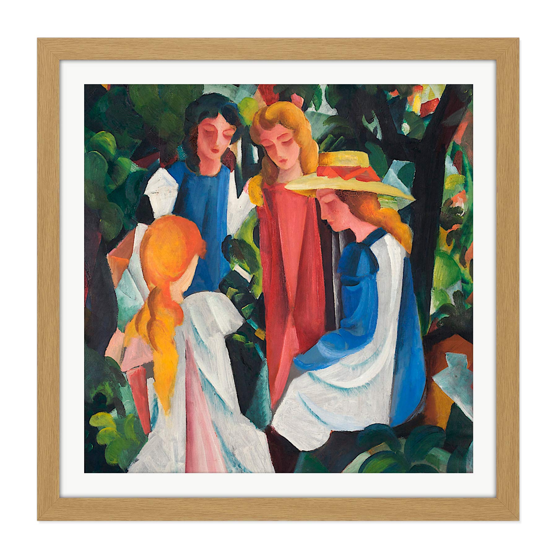 August Macke Four Girls Square Wooden Framed Wall Art Print Picture 16X16 Inch