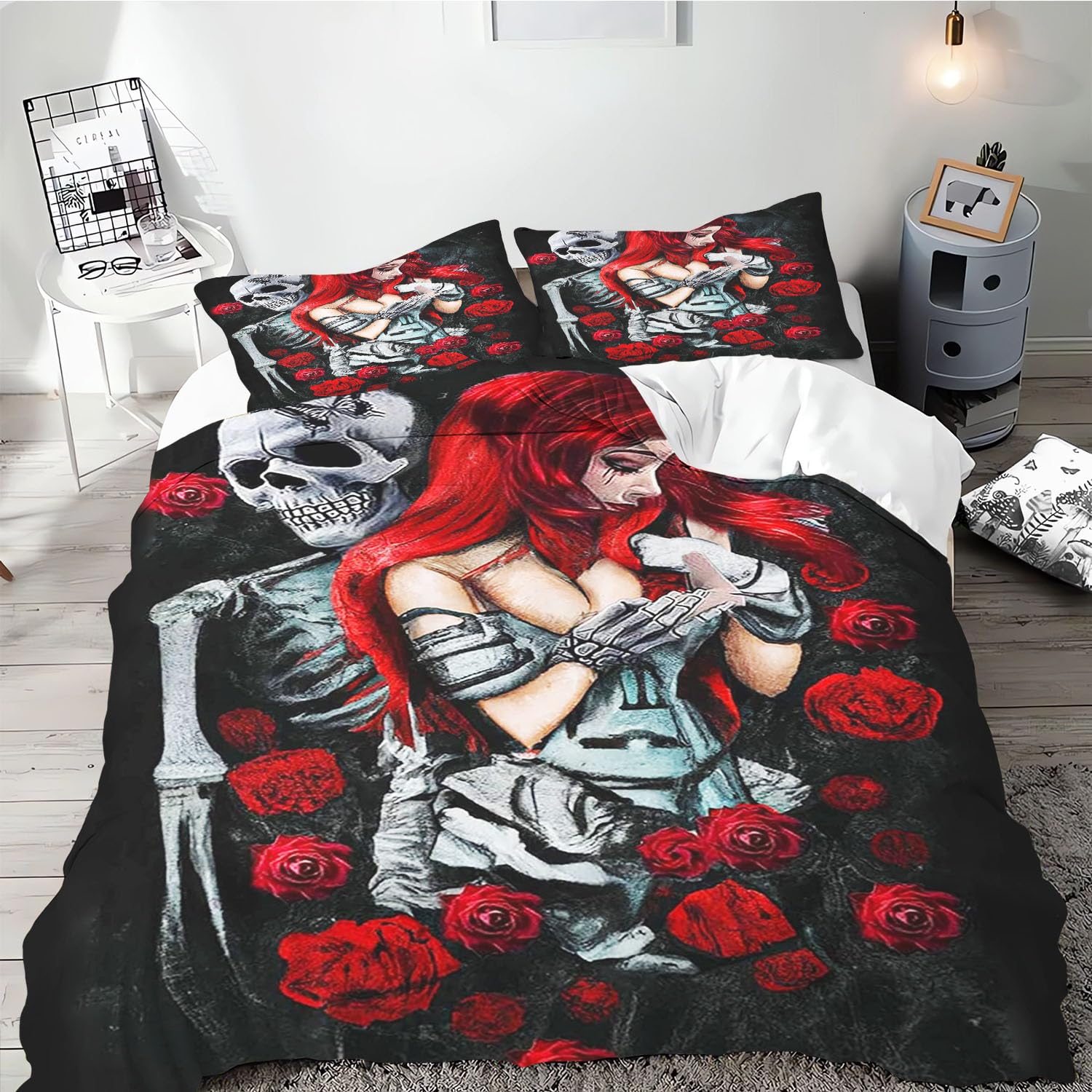 Smchwbc 7 Skull Bed Linen 135 X 200 Cm Skull Halloween Ghost Before Christmas Bed Linen Set Microfibre 3D Print Halloween Skull Duvet Cover Set For Teenagers (200 X 200 Cm, )