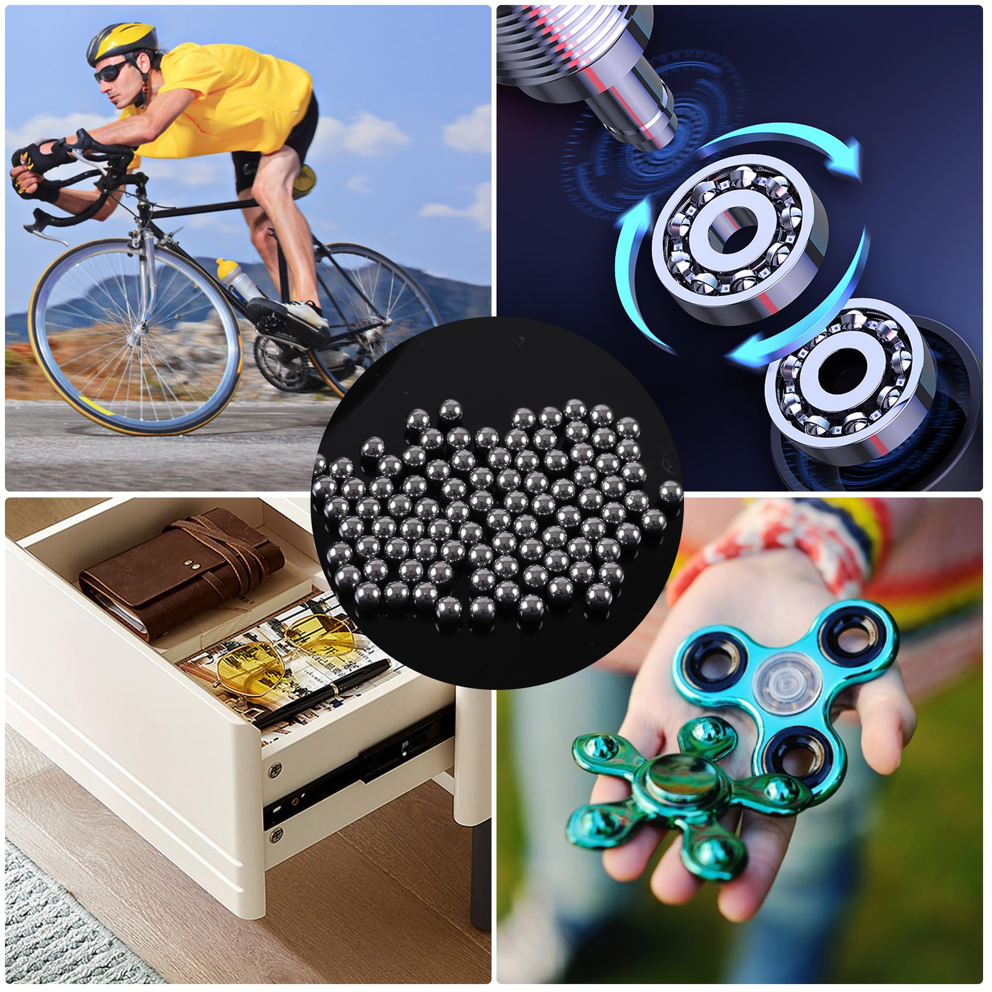 YSDMY 350 sfere di precisione per cuscinetti in acciaio inox, 4/5/6/6,35/8 mm, con cucchiaio di miscelazione, sfere agitatore, kit assortito per biciclette, nastri trasportatori, accessori industriali