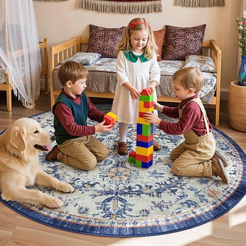 Miniatura 285 de Lahome Alfombra bohemia con medallón floral de 3 x 5 pies, suave, impresa, para baño, cocina, entrada, vestíbulo, vintage, antideslizante, lavable