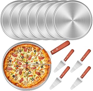 12 Pcs 12" Stainless Steel Pizza Pan and Servers Set, 8 Round Pizza Pan for Oven with 4 Metal Pie Spatula Servers, Non-Stick Pizza Plate Pizza Baking Tray for Kitchen Home Restaurant