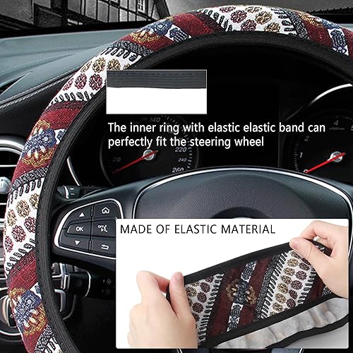Miniatura 3 de Funda bohemia para volante de automóvil, bonita funda para volante de mujer, antideslizante, universal de 15 pulgadas, accesorios interiores de