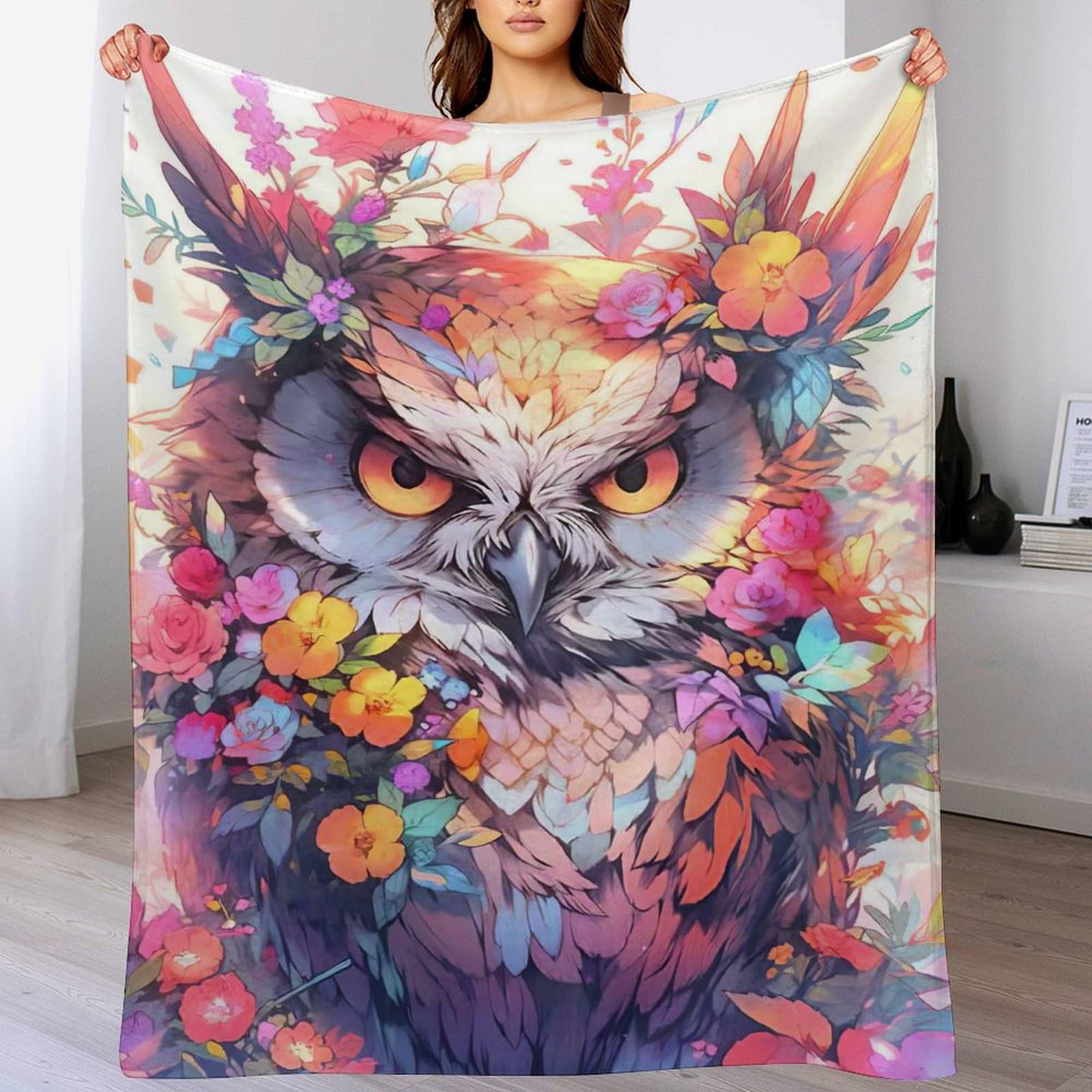 Couverture molleton de flanelle ultra douce et chaude motif hibou 150x200