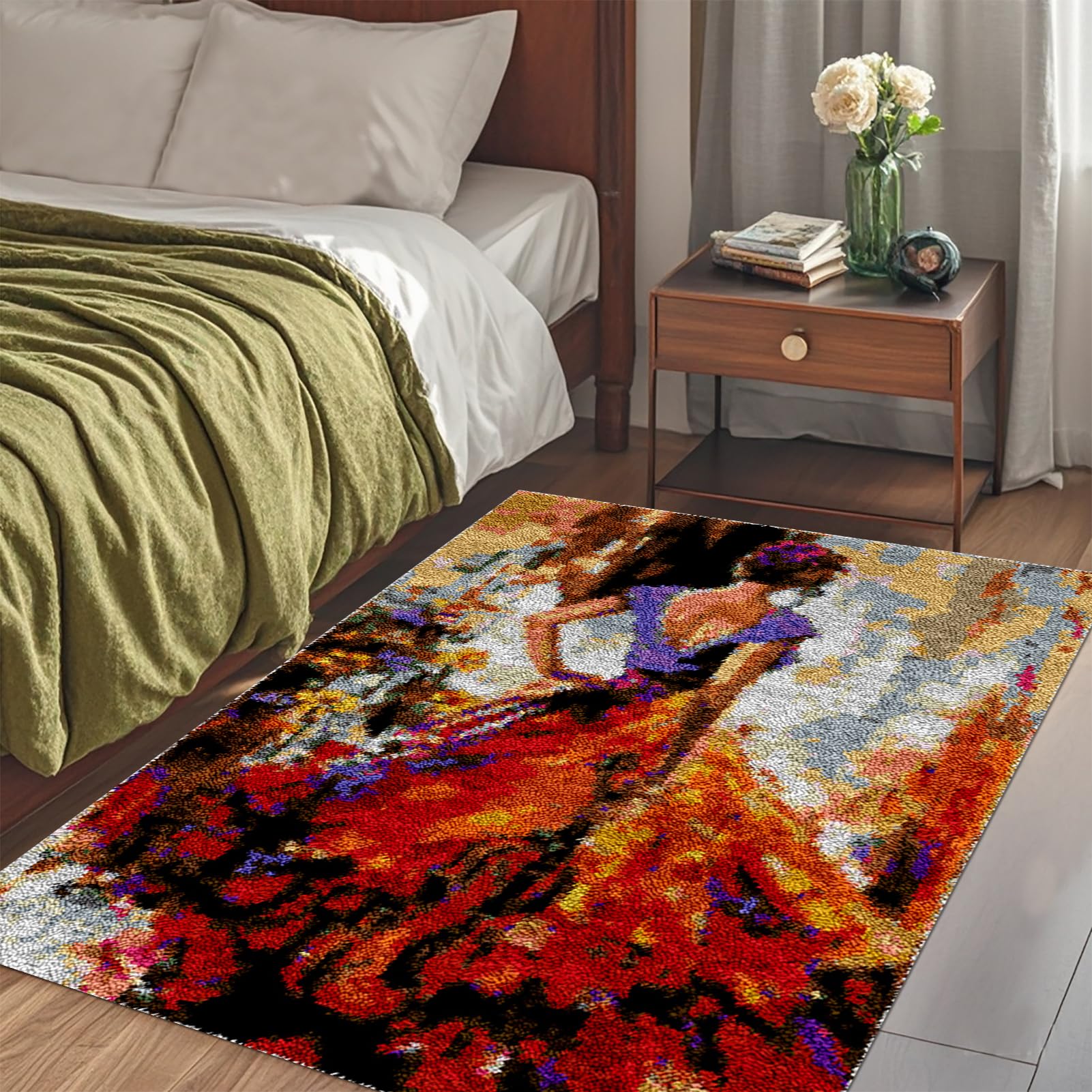 QUIYAEZY 90 x 120 cm, dywan do samodzielnego tworzenia zestawów wiązanych, wstępnie zadrukowany wzór, dywan na płótnie, haft, rękodzieło, dla dorosłych, rękodzieło, zestaw do samodzielnego wiązania