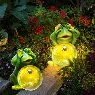 Vcdsoy Garden Frog Decor Figurines, Solar Lights Outdoor Decorative Waterproof Cute Garden Sculptures & Statues for Patio Yard Lawn Clearance Ornaments