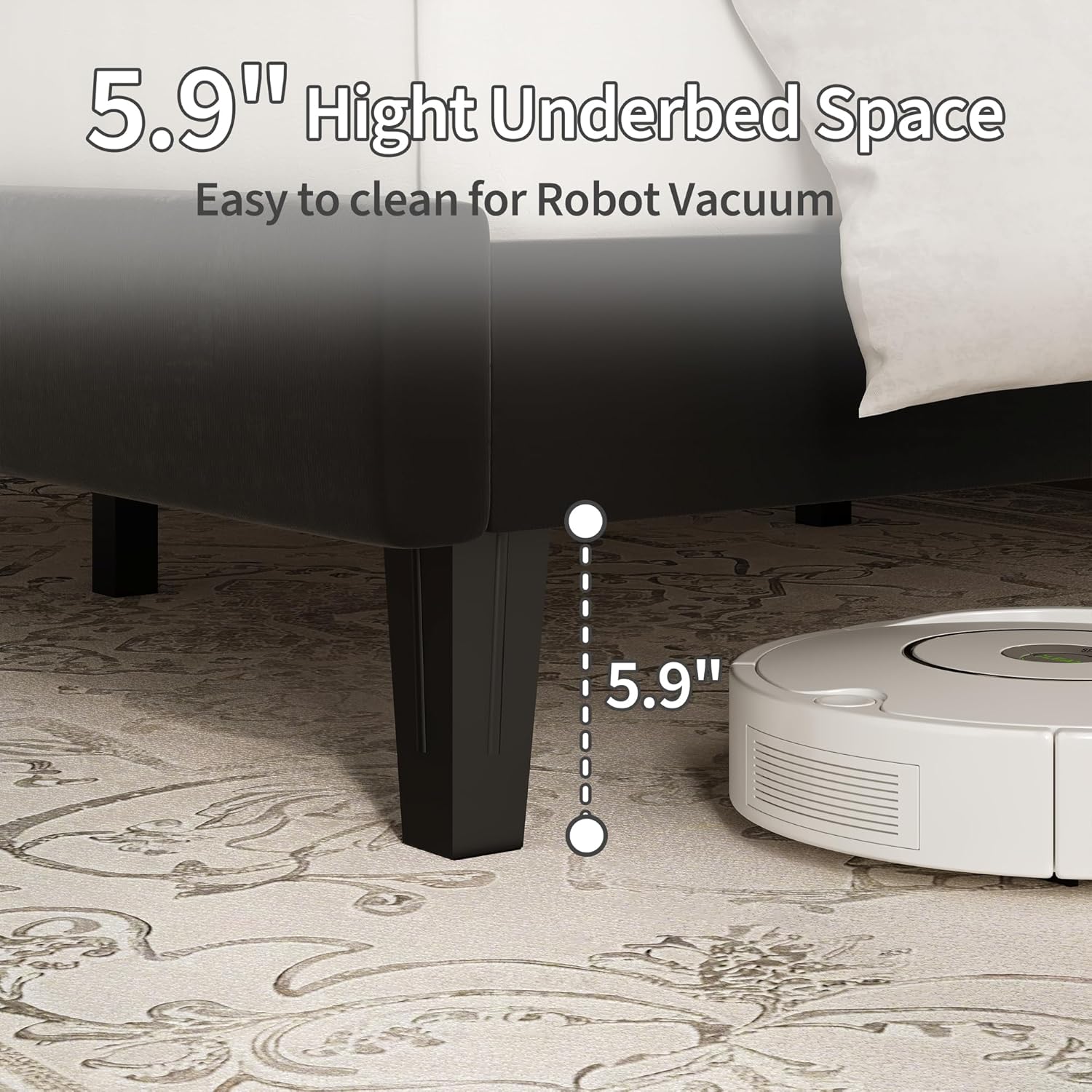 IDEALHOUSE Full Size Bed Frame, Velvet Upholstered Platform Bed with Adjustable Vertical Channel Tufted Headboard, No Box Spring Needed, Easy Assembly, Black