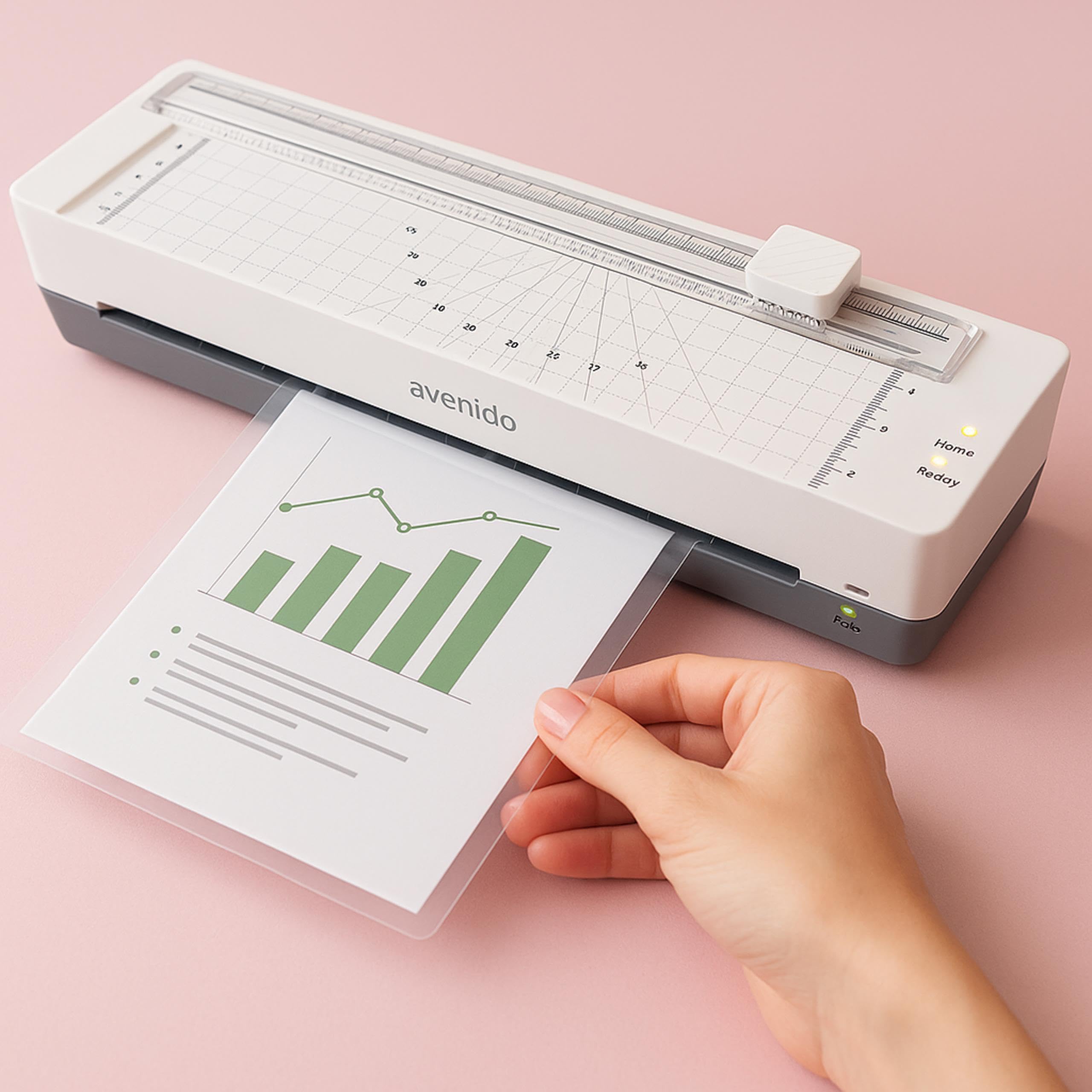 Laminator A3, A4, A5, A6, laminator na gorąco 80-125mic, laminarka, czas nagrzewania 3-5 min., prędkość laminowania 300mm/min., wbudowany trymer, dwie rolki grzejne, 5 folii w zestawie (biały)