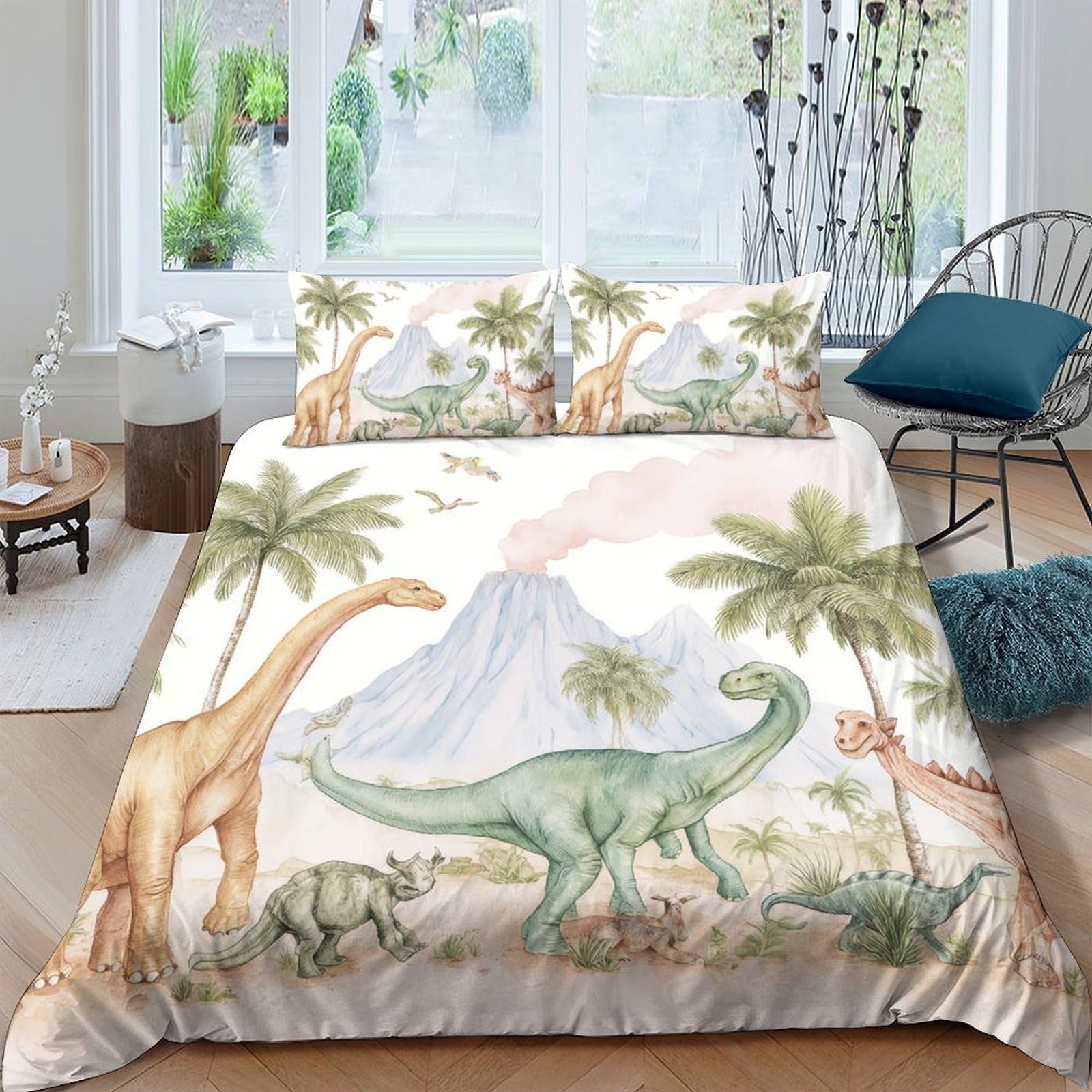 Ctjqhvkz Style-5 3D Printed Dinosaur Jungle Fitted Sheet Microfiber Soft Breathable Prehistoric Volcano Bed Cover For Bedroom Decor Single（135X200cm）