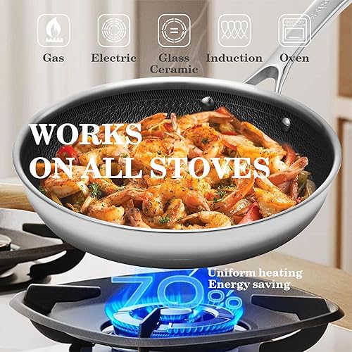 Miniatura 2 de Sartenes antiadherentes con tapa, juego de sartenes de acero inoxidable de 10 pulgadas con sartén híbrida de acero inoxidable de cerámica,