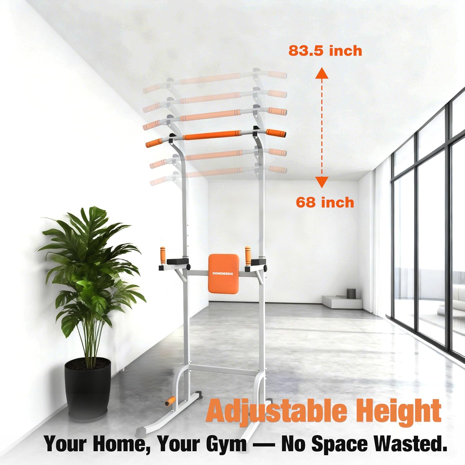 Power Tower Pull-Up & Dip Station, Heavy-Duty Steel Frame, Supports Up to 450 lbs, Adjustable Height Strength Training Tower with Multi-Grip Pull-Up Bar for Home Gym