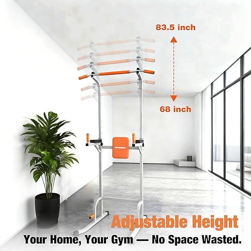 Miniatura 5 de Power Tower - Estación de dominadas y inmersión, marco de acero resistente, soporta hasta 450 libras, torre de entrenamiento de fuerza de altura